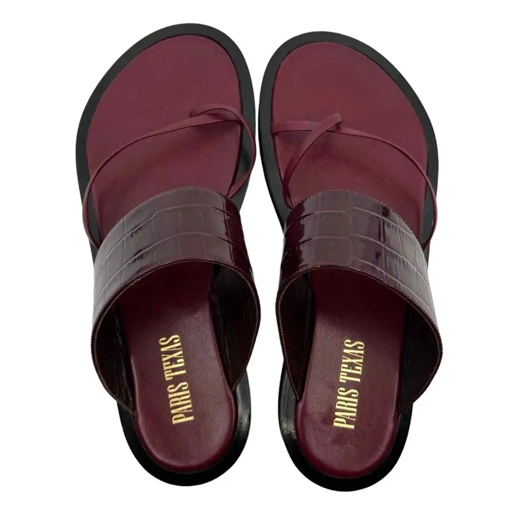 PARIS TEXAS Brooklyn Size 38 Croc Nappa Embossed Leather Toe Loop Sandals 8